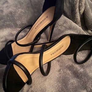 Sexy Black Leather Strappy Stilettos